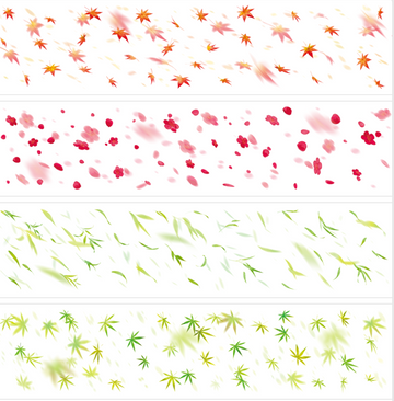 Seasonal PET tape preview with maple leaves, blossoms, willow leaves, and green foliage