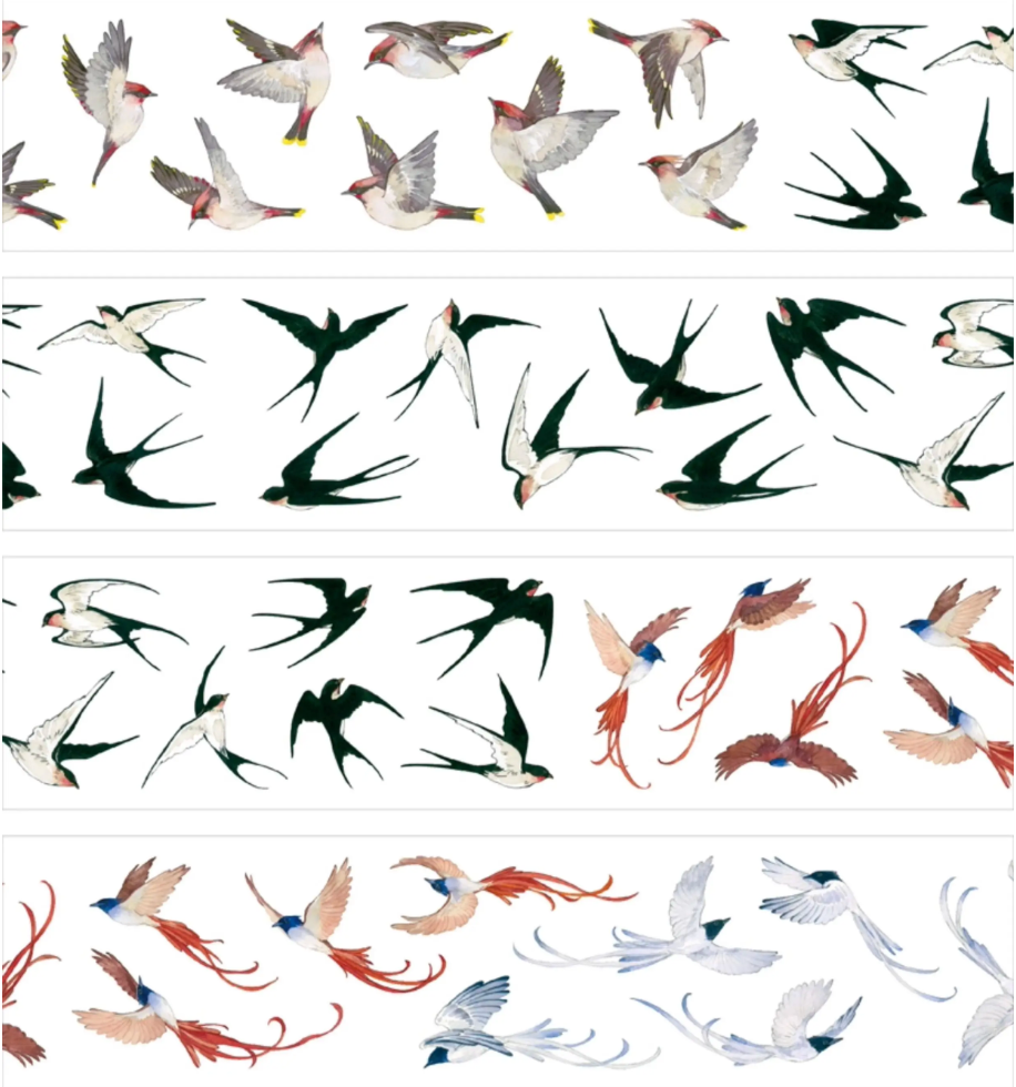 Watercolor flying birds PET tape product preview