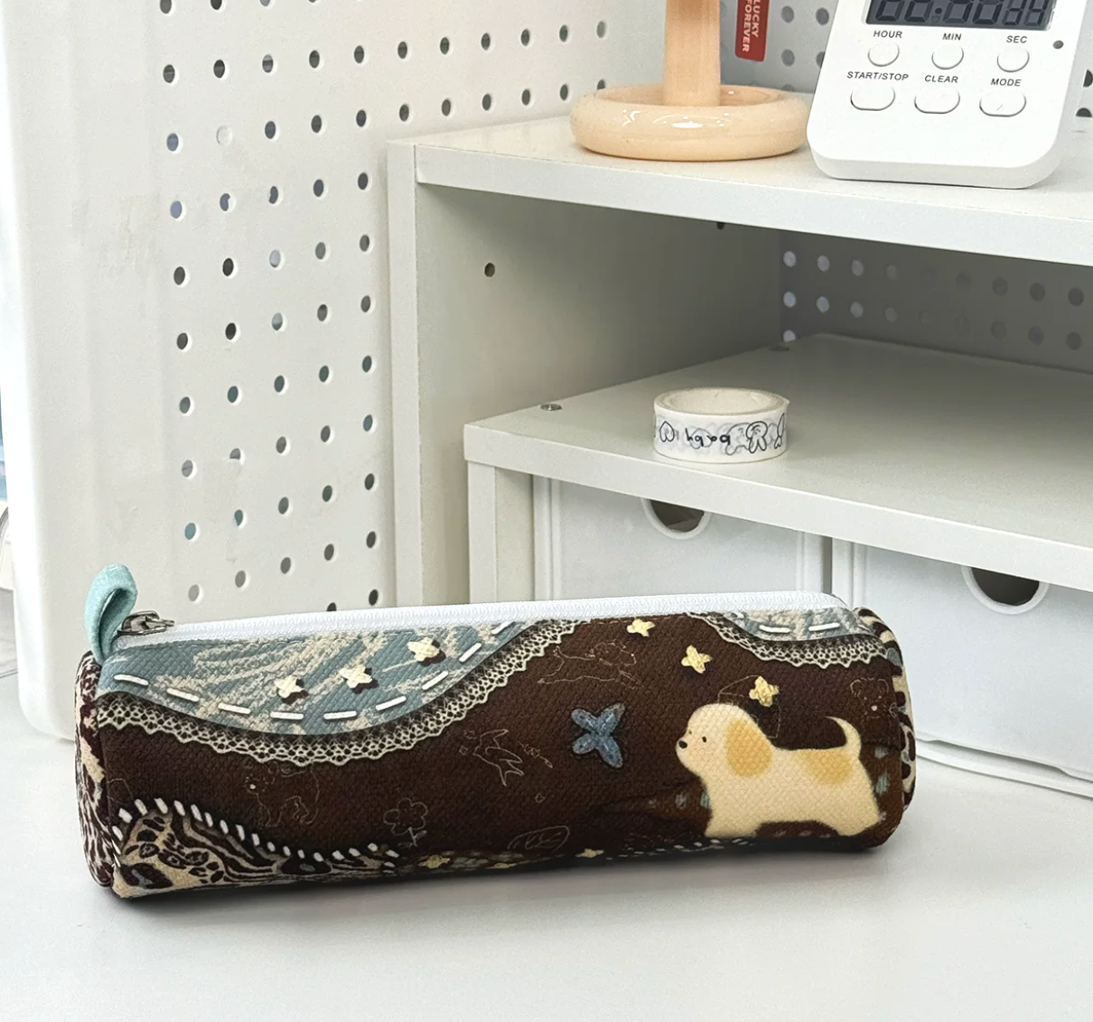 Mushroom patch fabric pencil case with zipper for journaling stationery