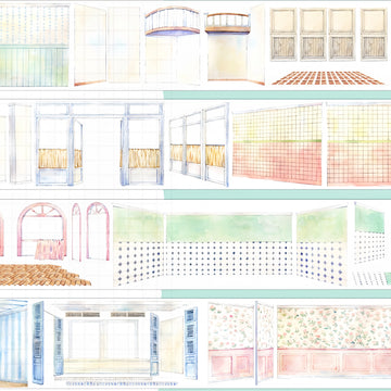 Wall 2.0 Room Scenery Tape – Pink Arched Doorways, Floral Wallpaper & Tile Floors | Washi & PET