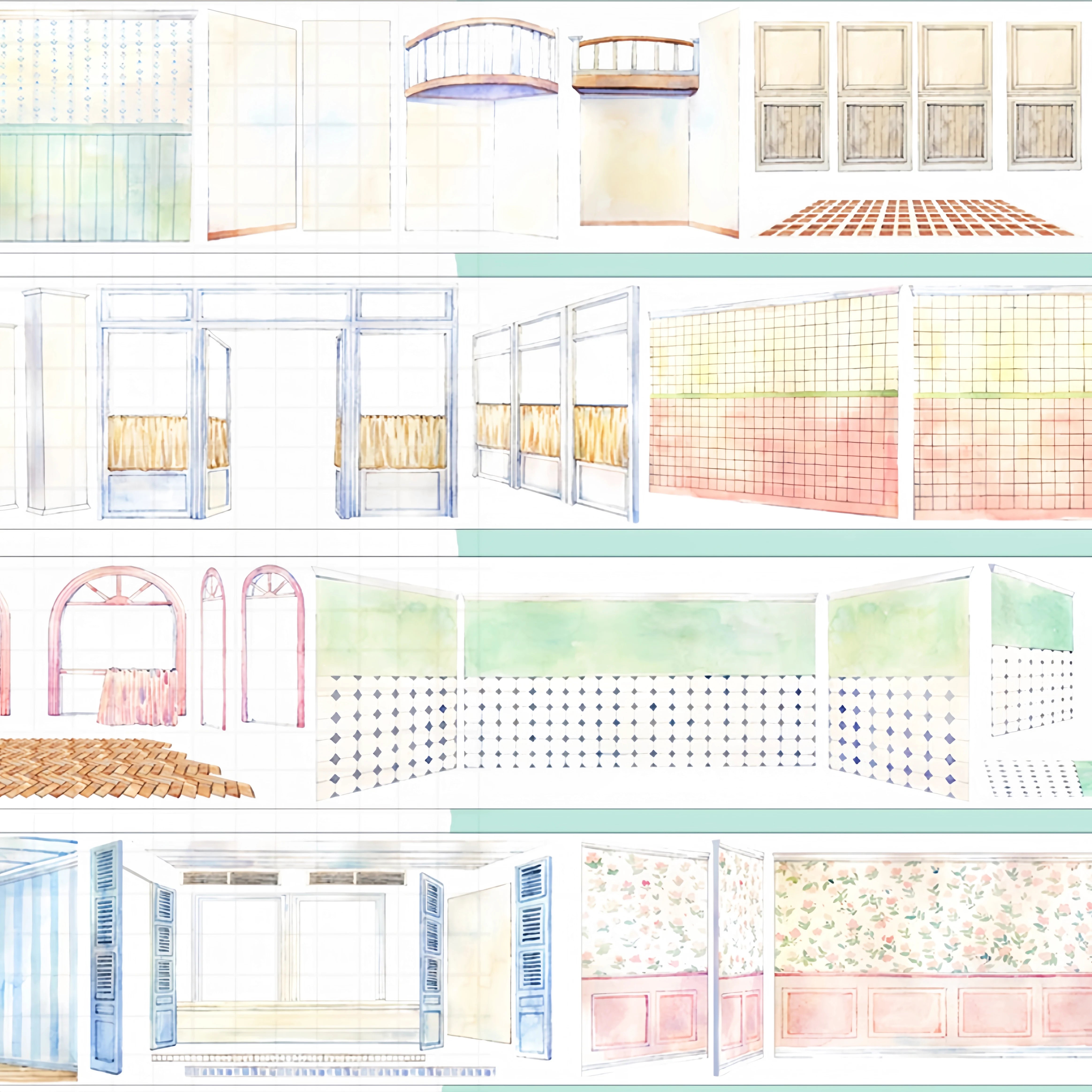 Wall 2.0 Room Scenery Tape – Pink Arched Doorways, Floral Wallpaper & Tile Floors | Washi & PET