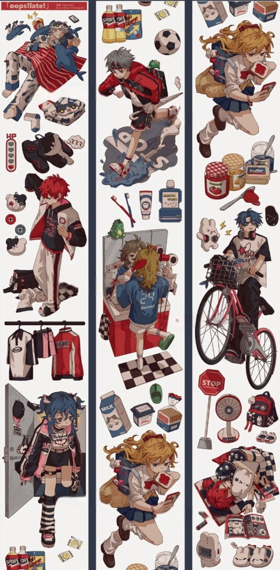 Oops character decorative tape with expressive illustrated figures