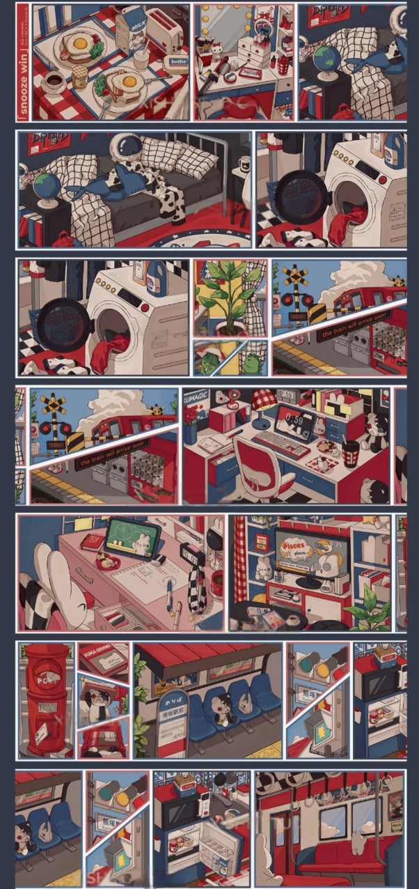 Win station scene decorative tape with modern train station artwork