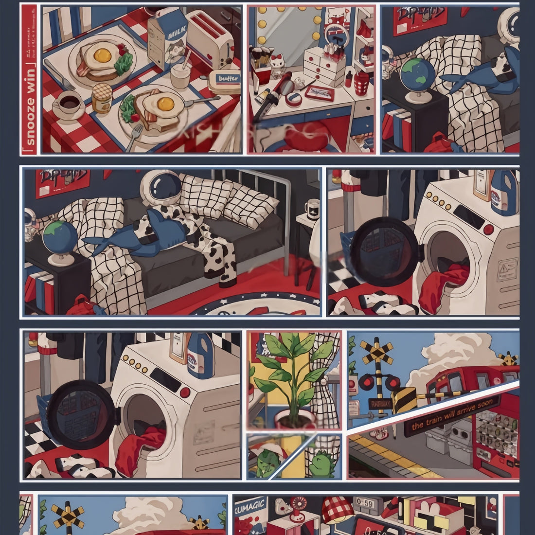 Win station scene decorative tape with modern train station artwork