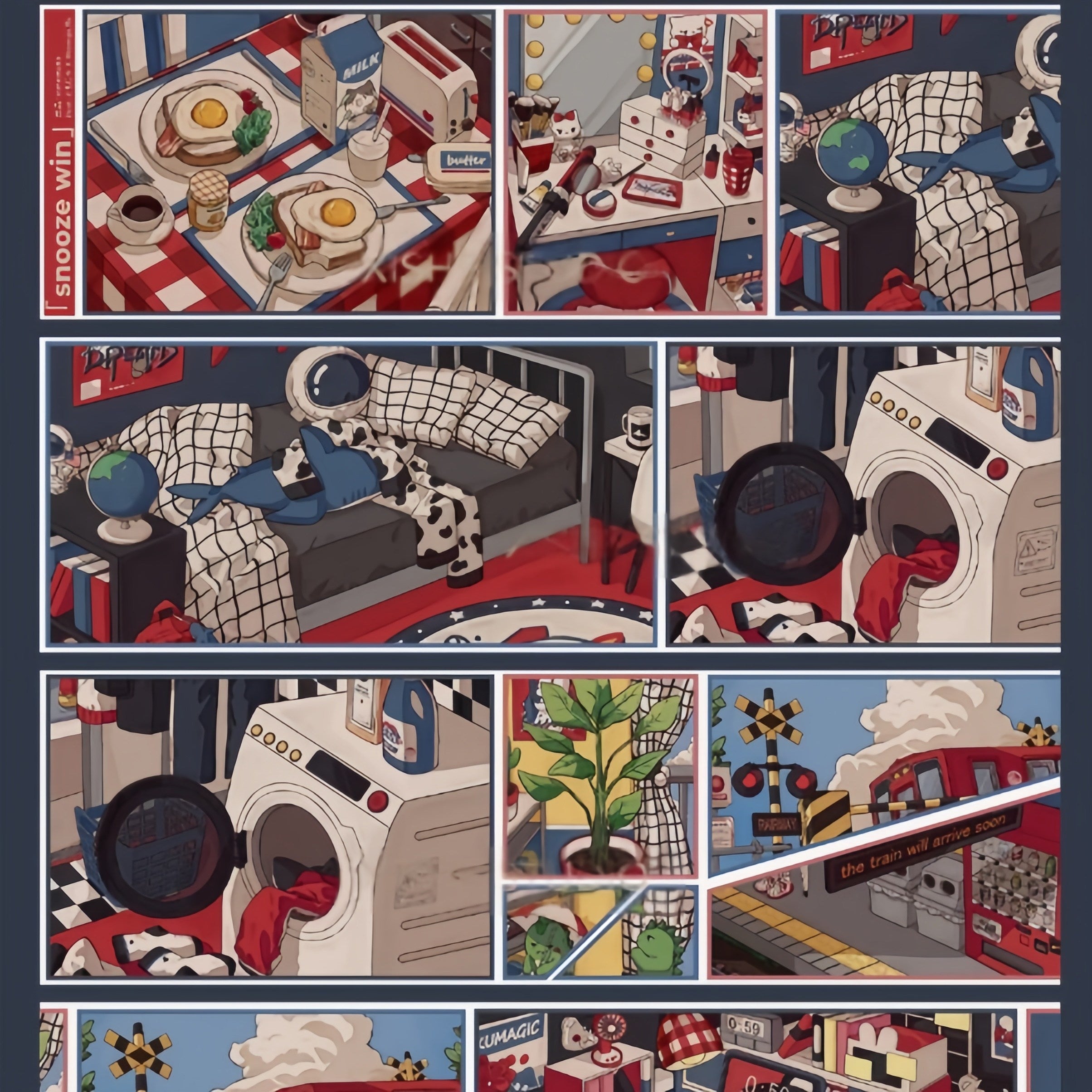 Win station scene decorative tape with modern train station artwork