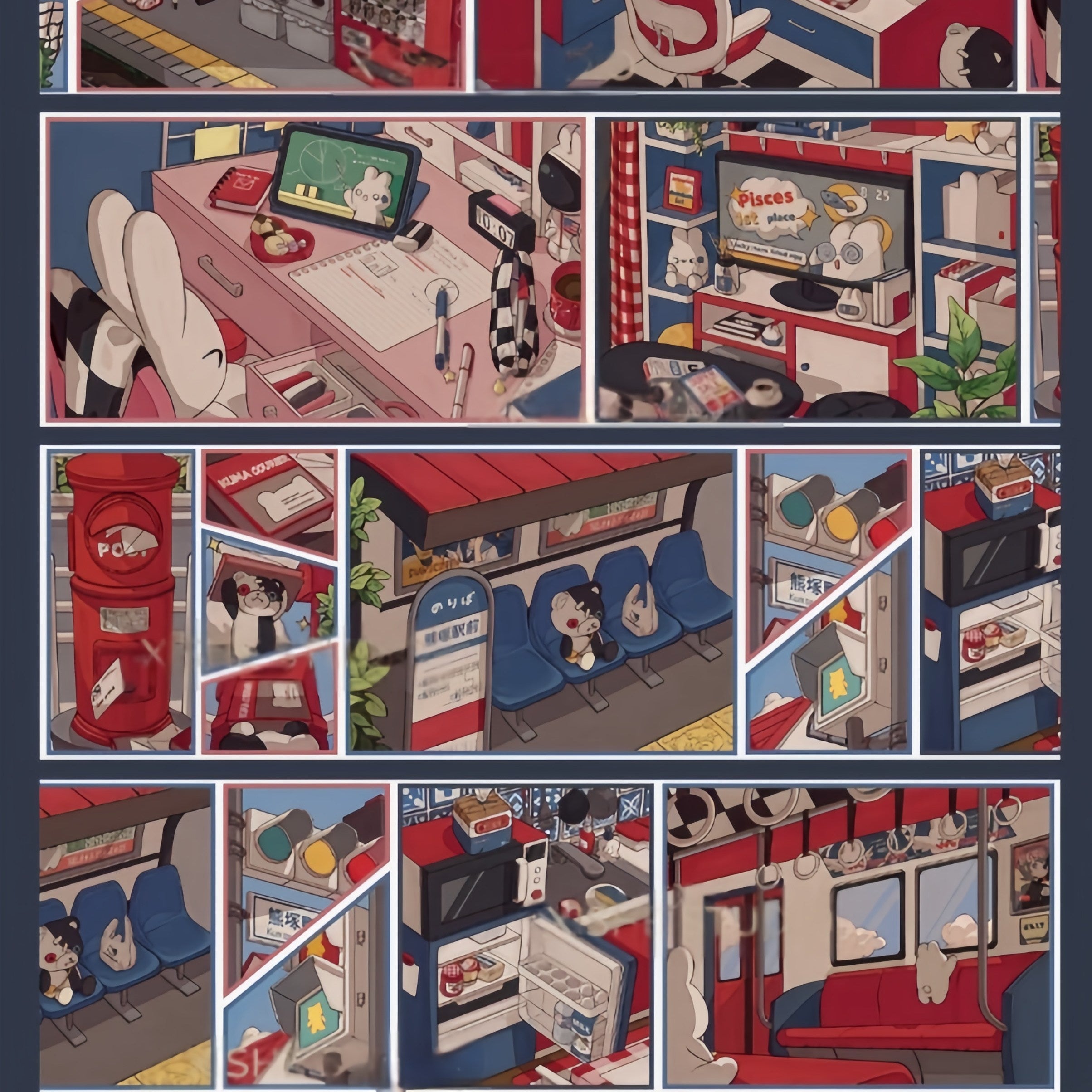 Win station scene decorative tape with modern train station artwork