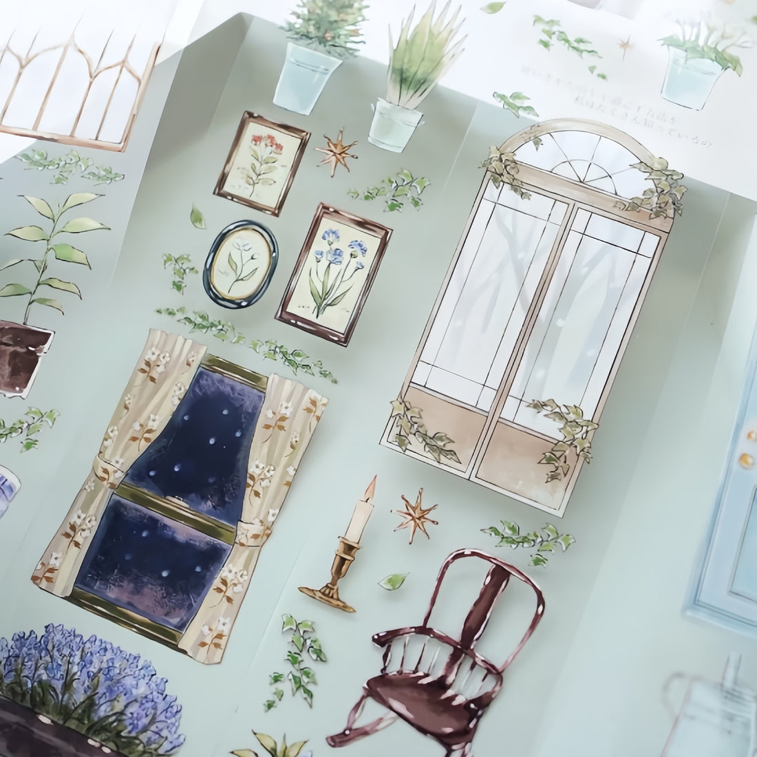 Warm winter room decorative tape with cozy window background scenes