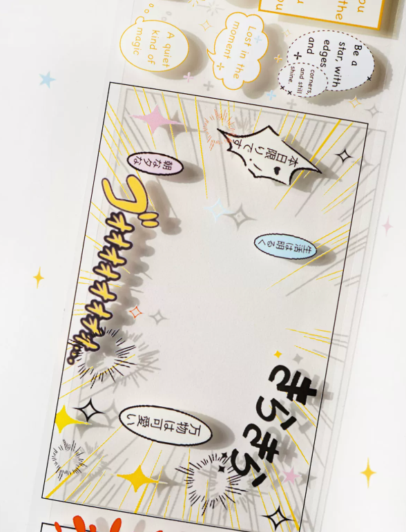 Manga storyboard panel decorative tape with comic frames and speech bubbles