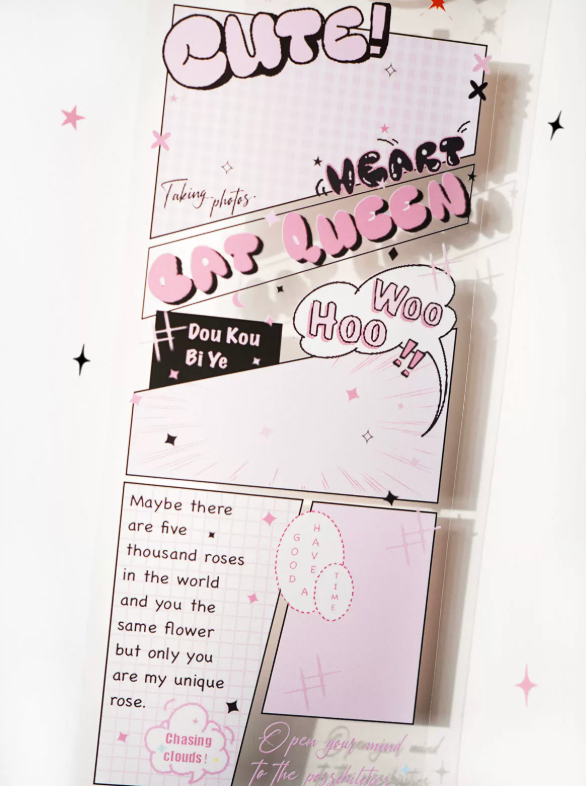 Manga storyboard panel decorative tape with comic frames and speech bubbles