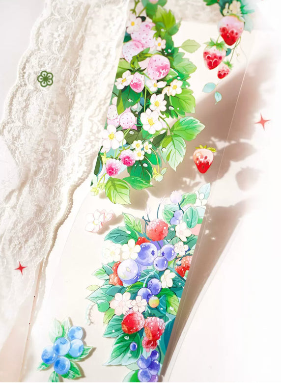 Summer fruits decorative tape with colorful fruit and garden details