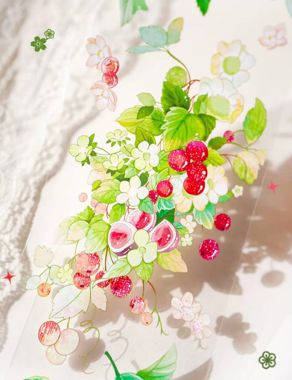 Summer fruits decorative tape with colorful fruit and garden details