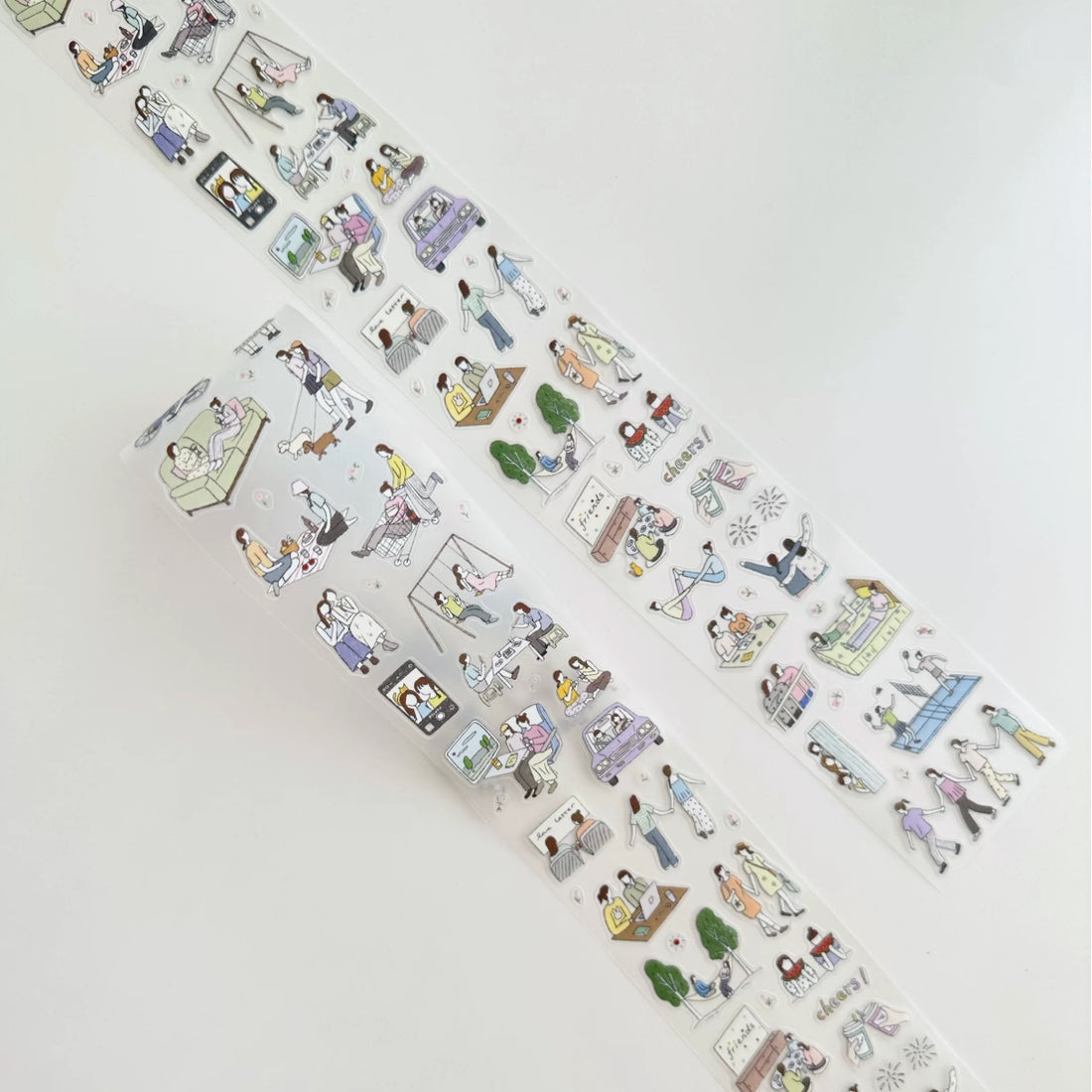 Best Friends PET die-cut tape with small everyday friendship scenes and character illustrations