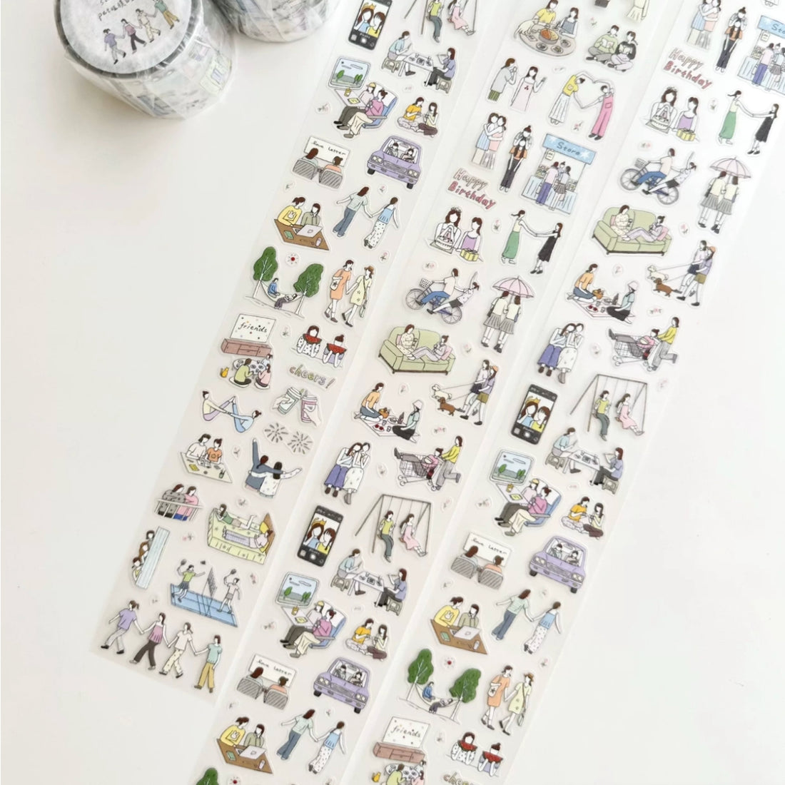 Best Friends PET die-cut tape with small everyday friendship scenes and character illustrations