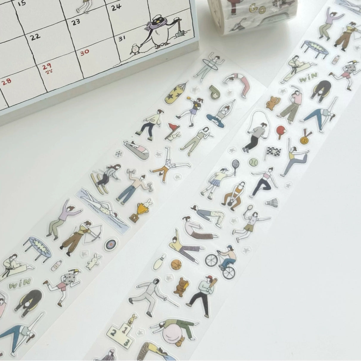Workout planner decorative tape with tiny exercise, bicycle, and sports illustrations