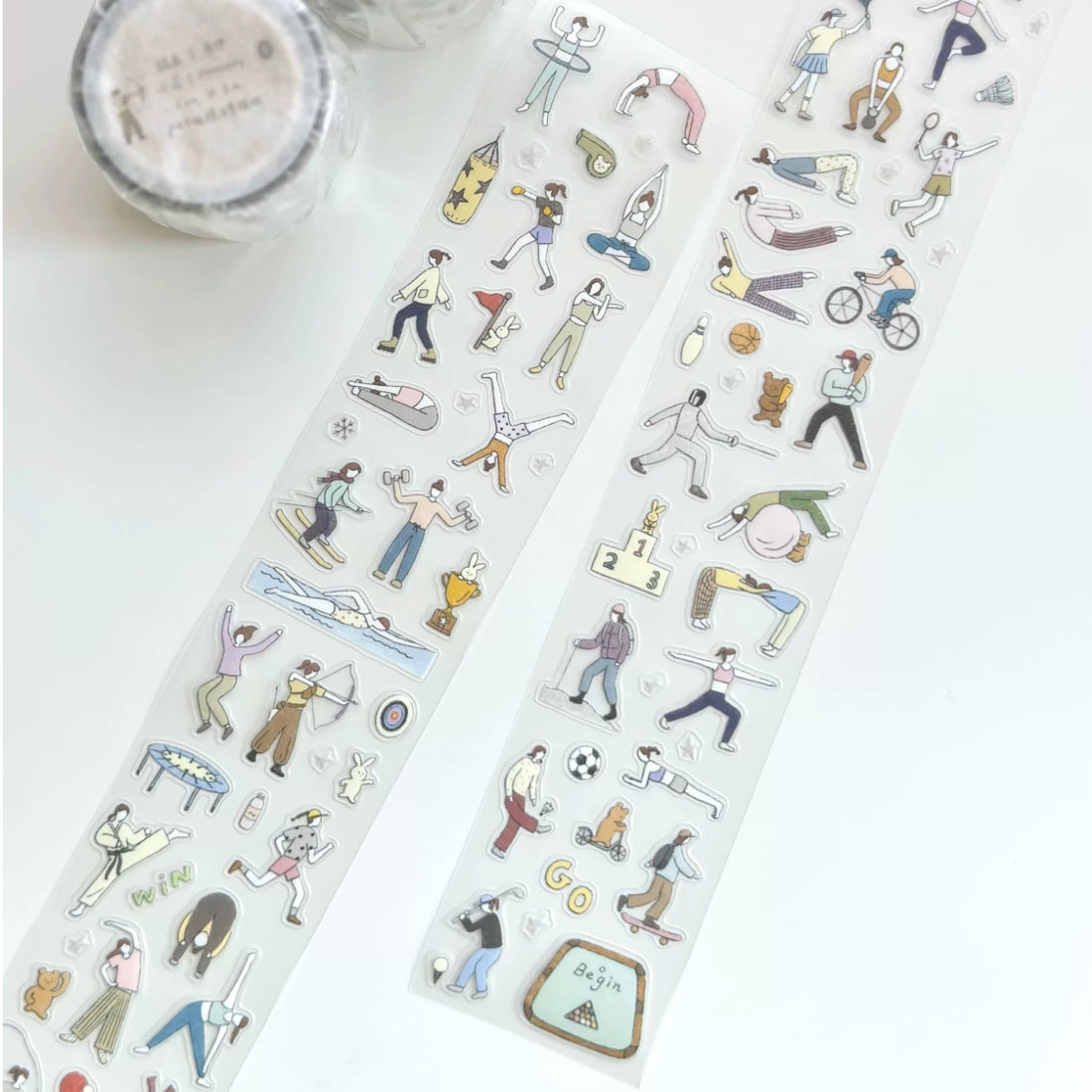 Workout planner decorative tape with tiny exercise, bicycle, and sports illustrations