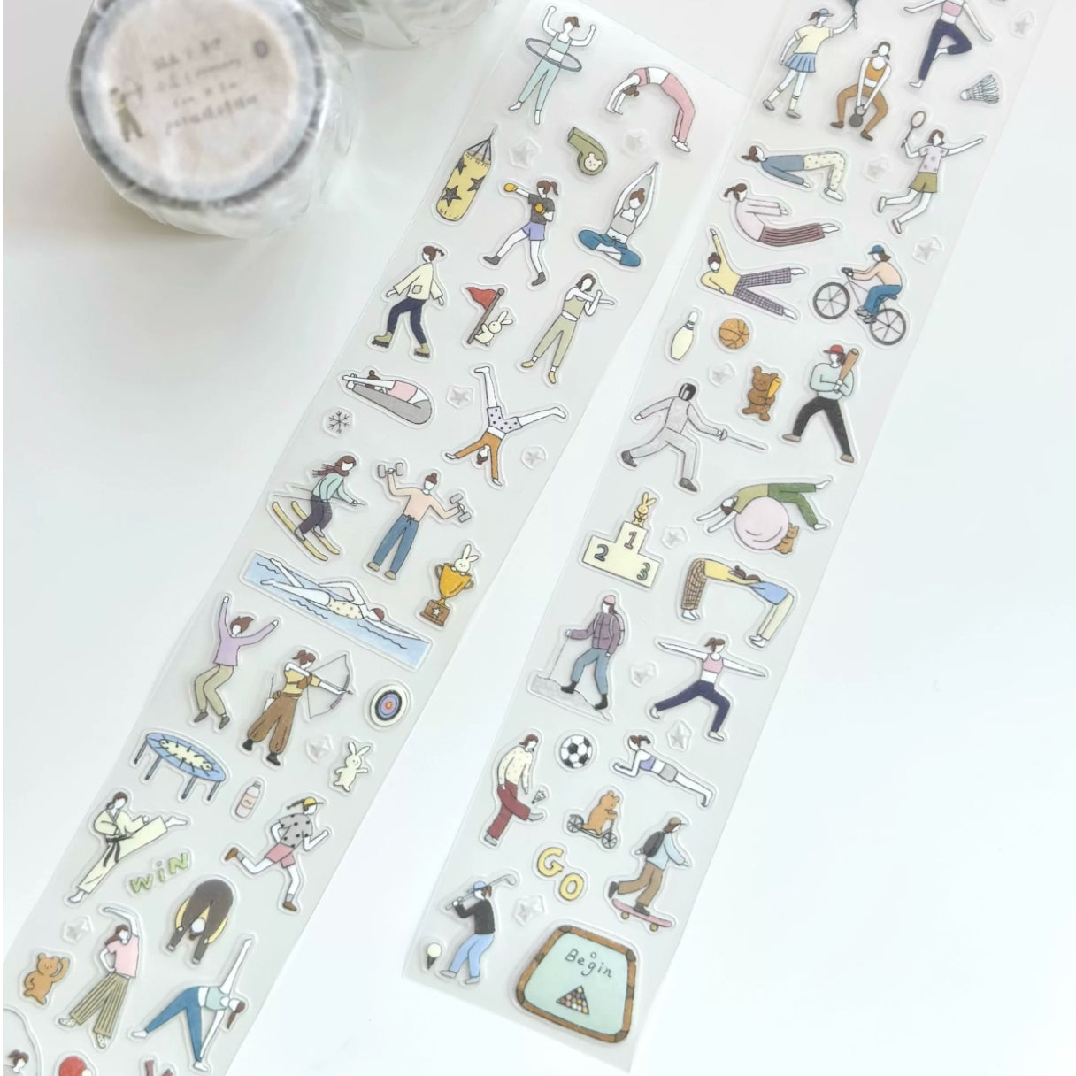 Workout planner decorative tape strip with running, stretching, and fitness icons