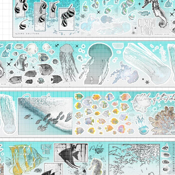 Floating sea life decorative tape with jellyfish, shells, fish, and aqua ocean panels
