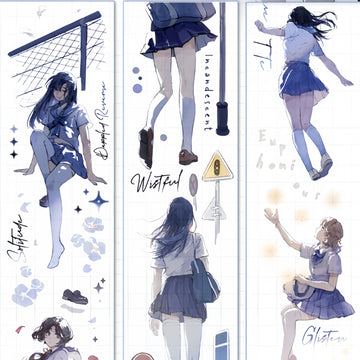 Backlit schoolgirl decorative tape with blue uniform character illustrations