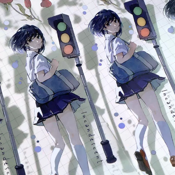 Backlit schoolgirl decorative tape with blue uniform character illustrations