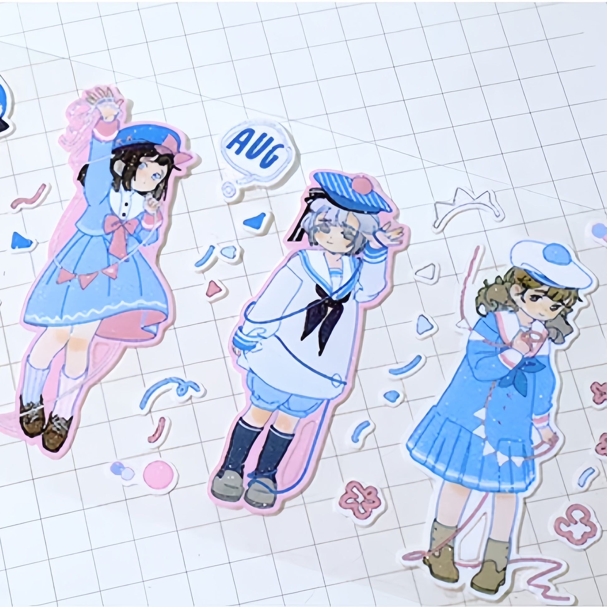 Sailor girl decorative tape with summer blue outfits, umbrella, and character stickers