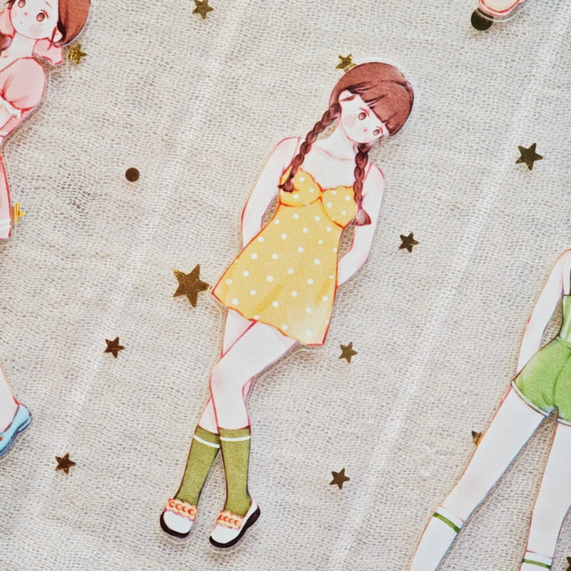 Peach Sea Salt Girl Decorative Tape close-up with girl in yellow dress and summer character details