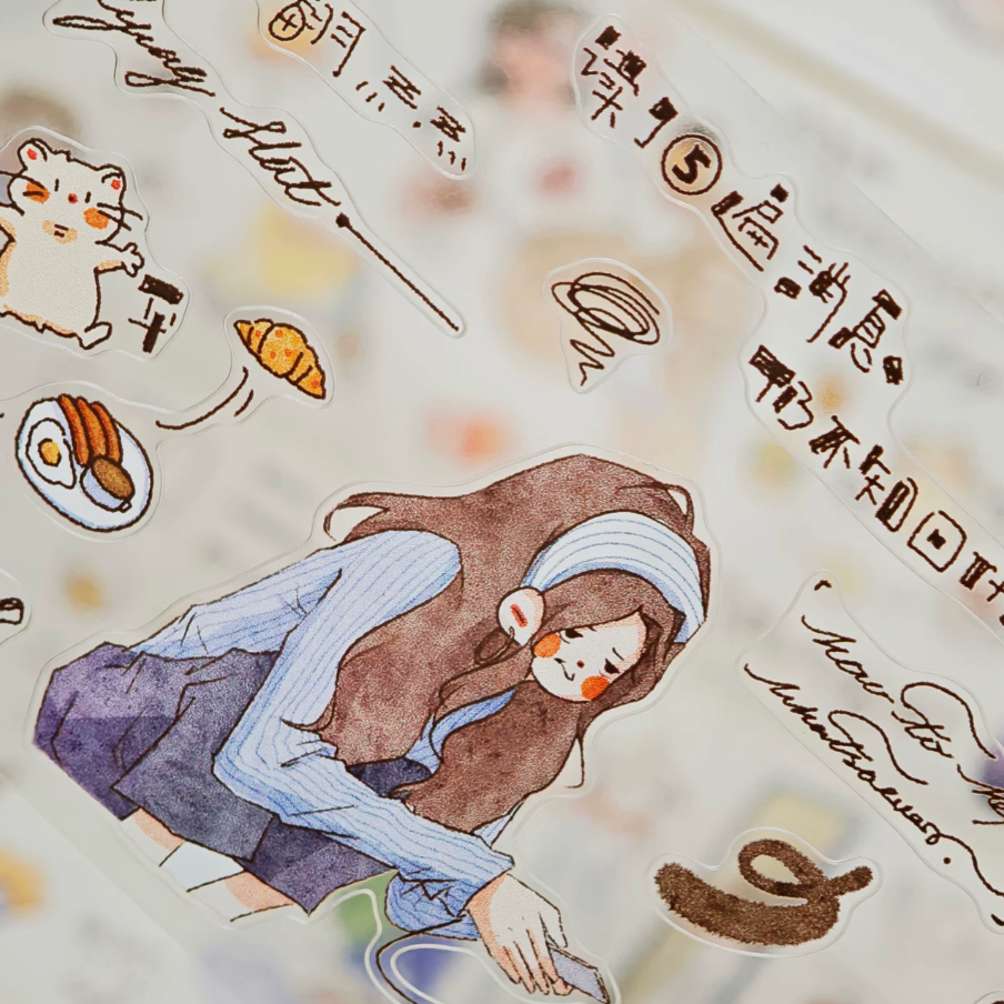 Whatever Mood character tape close-up with headphone girl and warm handwritten text accents