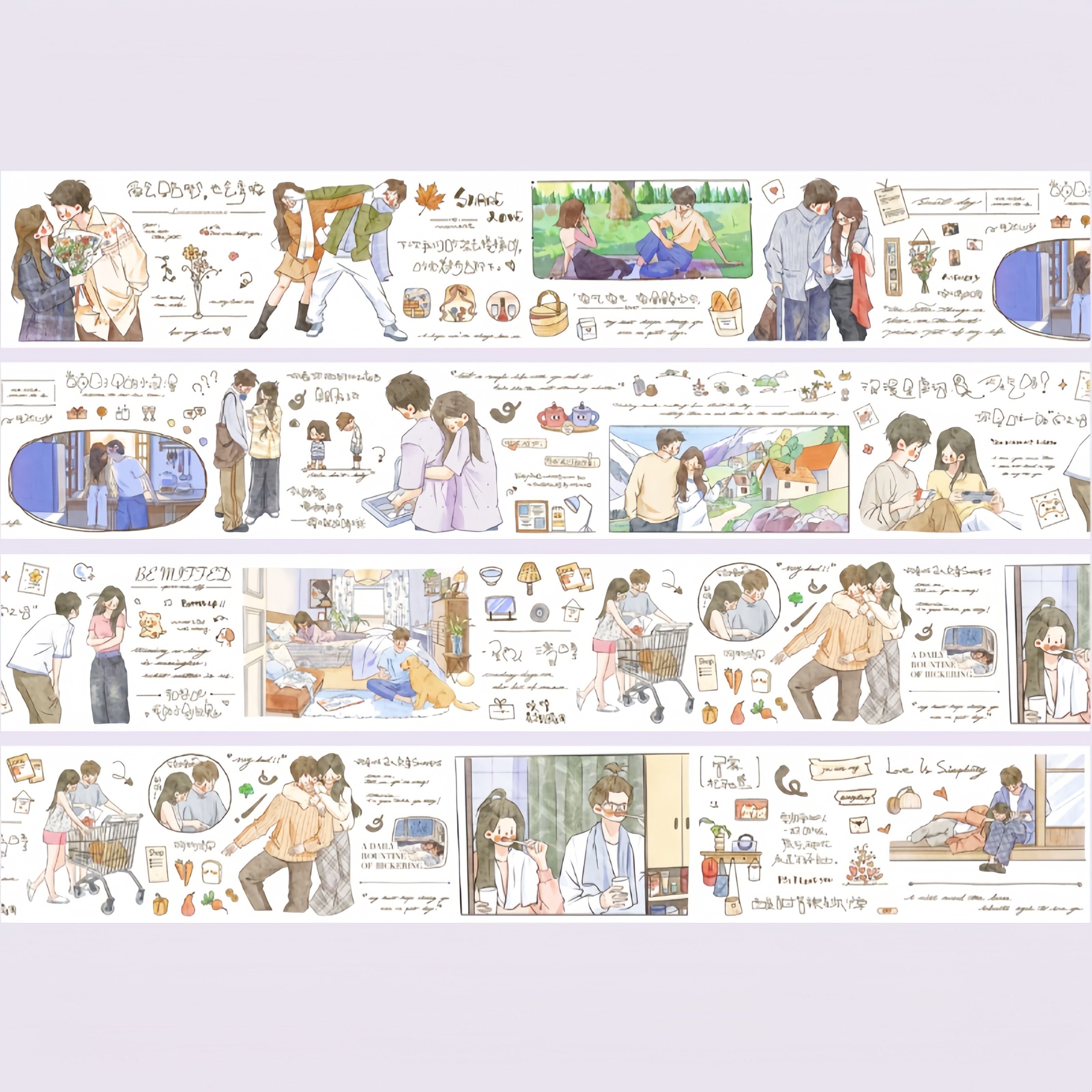 Shared Moments Character Decorative Tape layout with couples, friends, park scenes, photo frames, and cozy notes