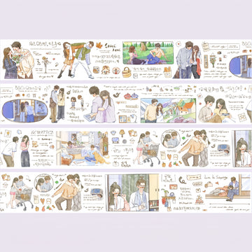 Shared Moments Character Decorative Tape layout with couples, friends, park scenes, photo frames, and cozy notes