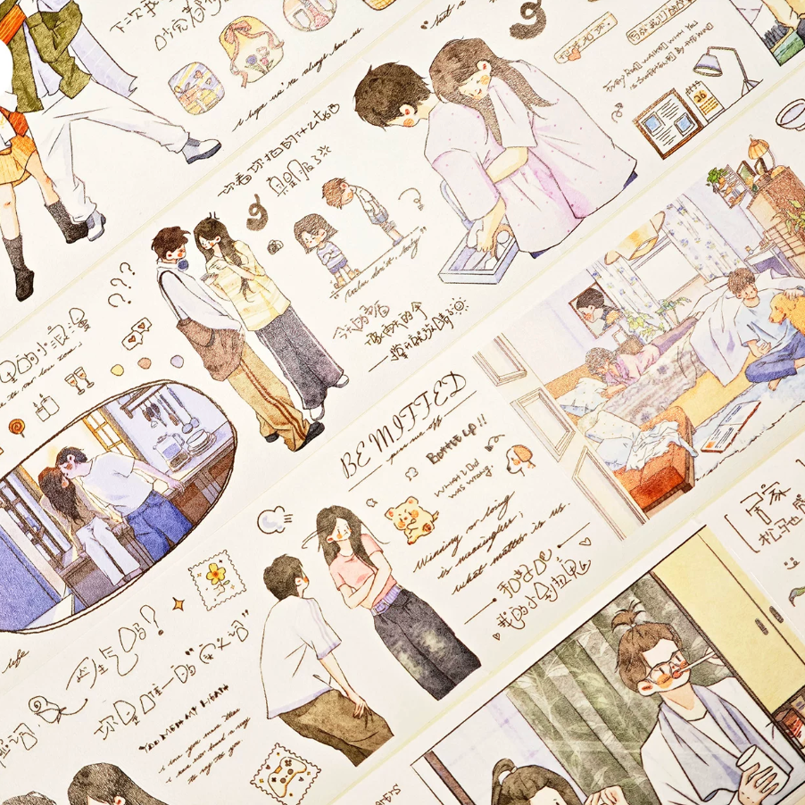 Shared Moments decorative tape close-up with couples, handwritten notes, and everyday character scenes
