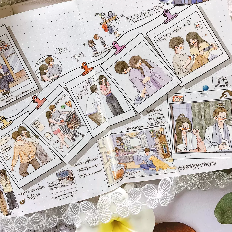 Shared Moments Character Decorative Tape layout with couples, friends, park scenes, photo frames, and cozy notes