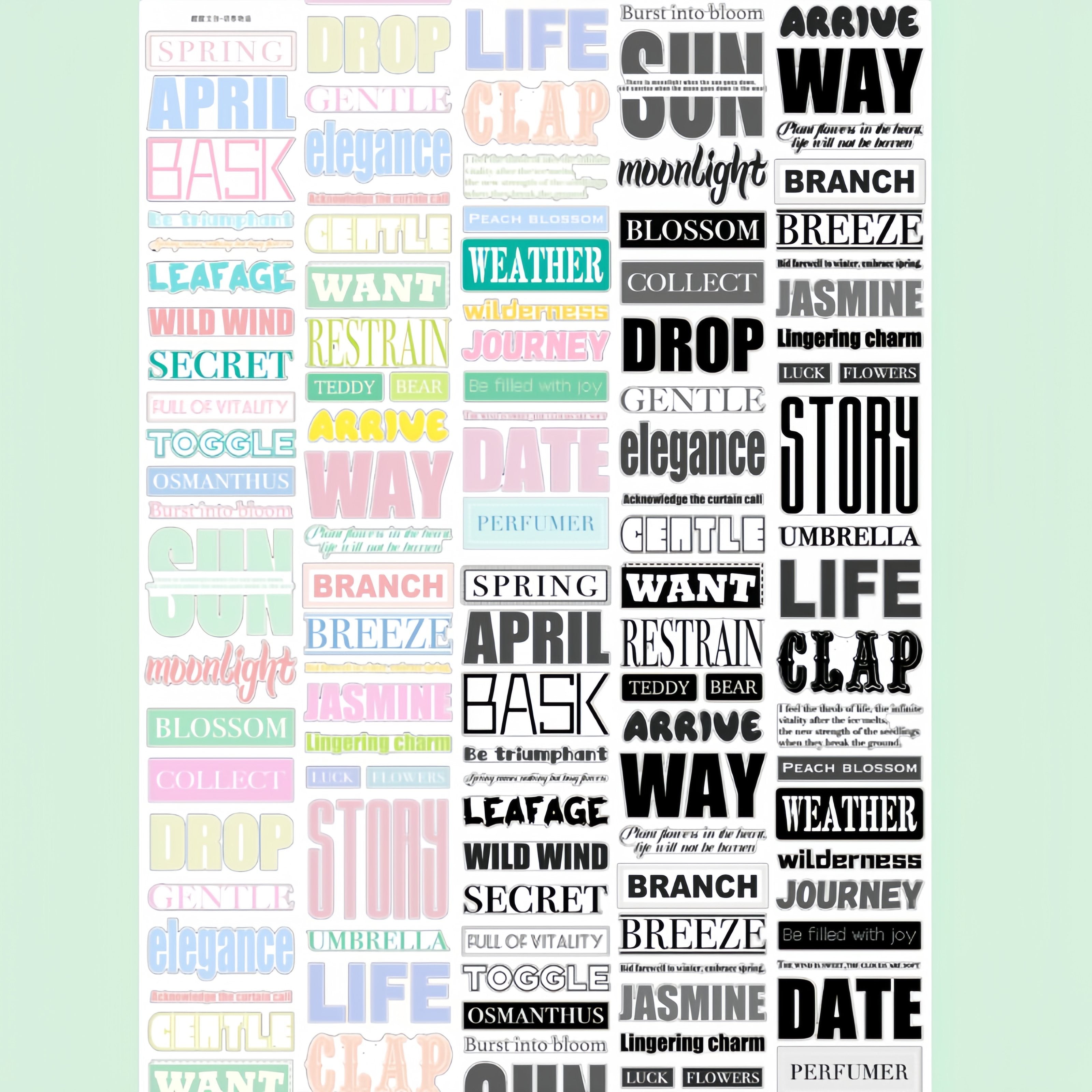 Early Spring Text Decorative Tape with pastel and black typography labels, spring words, and date phrases