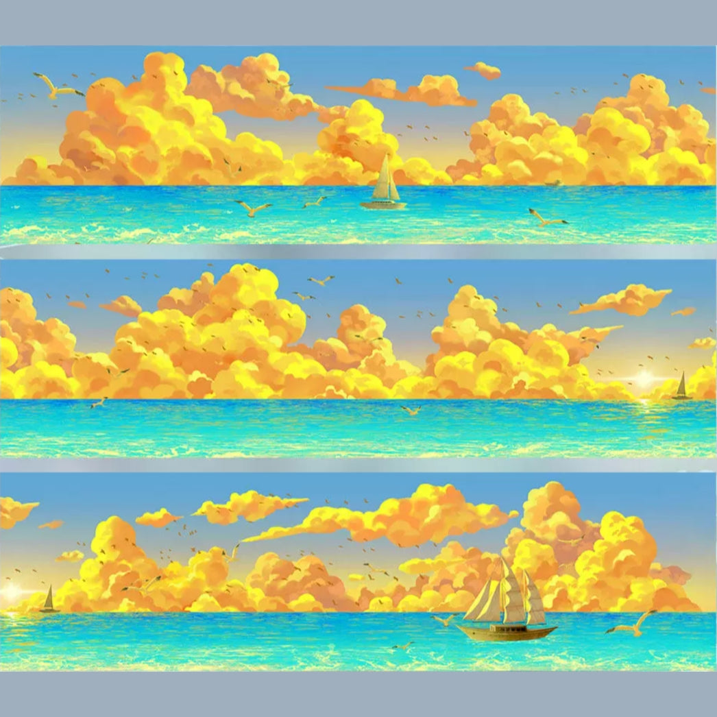 Golden cloud and turquoise sea horizon decorative tape with warm summer sky scenes
