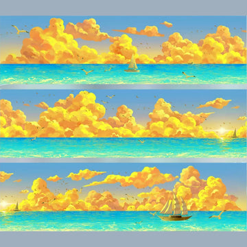 Golden cloud and turquoise sea horizon decorative tape with warm summer sky scenes