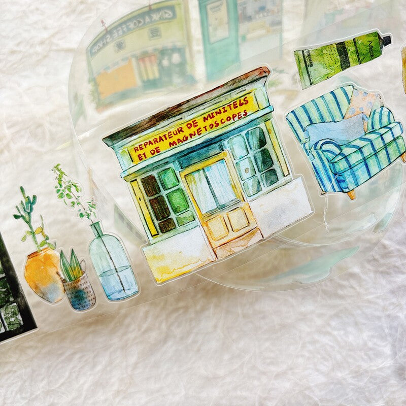 Greenery Home PET Tape with plants and interior decor illustrations