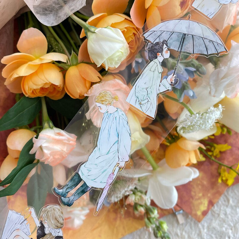 Rainy Day Girls PET Tape with illustrated girls and umbrellas