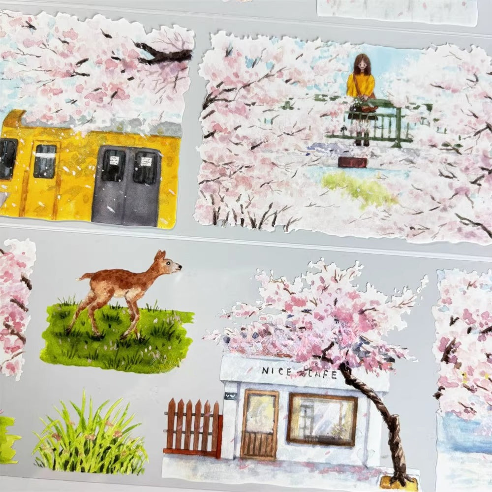 Sakura Blossom Town PET Klebeband 8cm×1m | Japanische Straßenszene