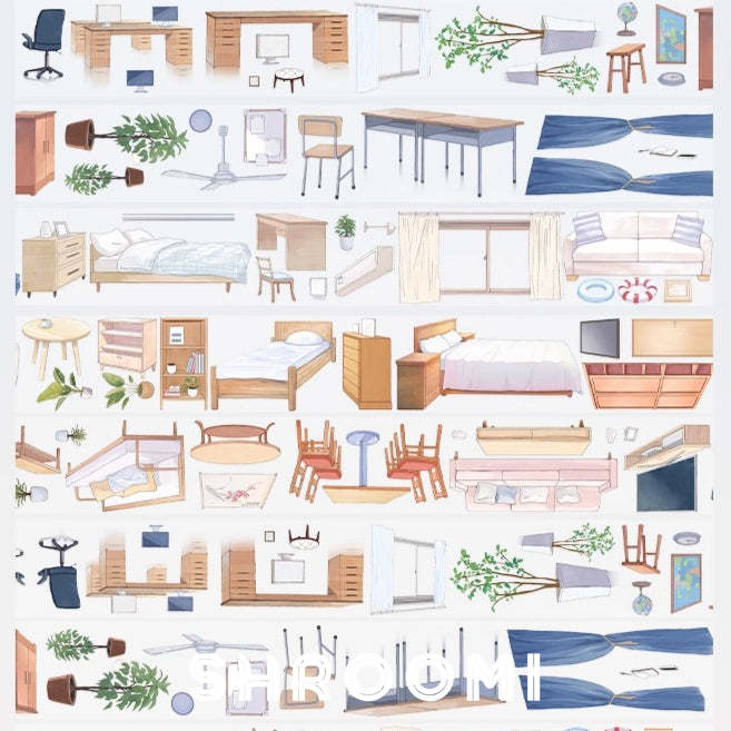 Modern Furniture 3 PET Tape: Shroomi modern bedroom sticker display