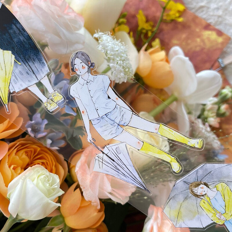 Rainy Day Girls PET Tape with illustrated girls and umbrellas