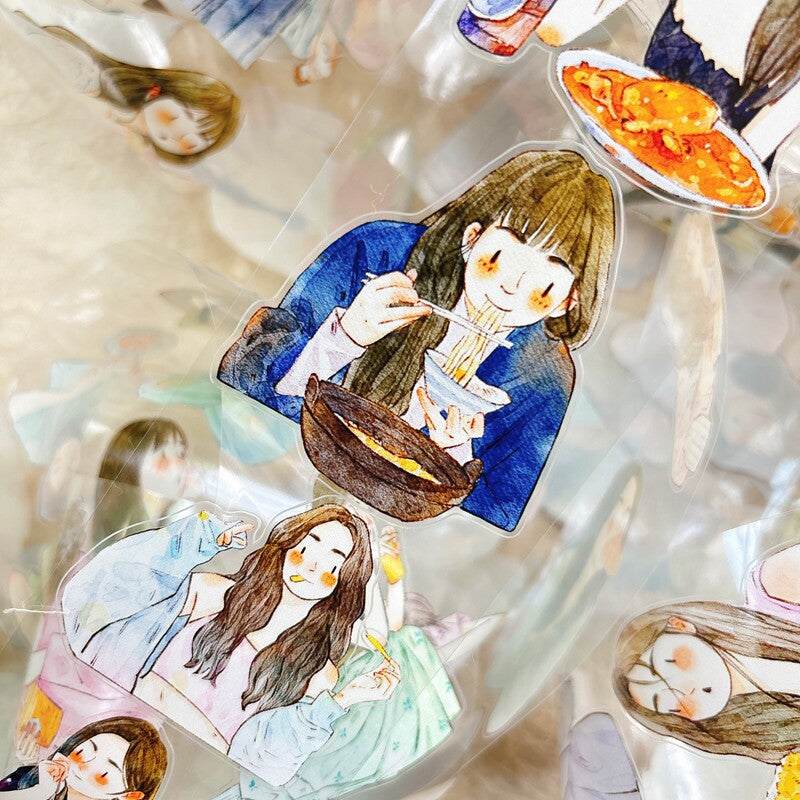 Foodie Girls PET Tape with illustrated girls enjoying food and drinks