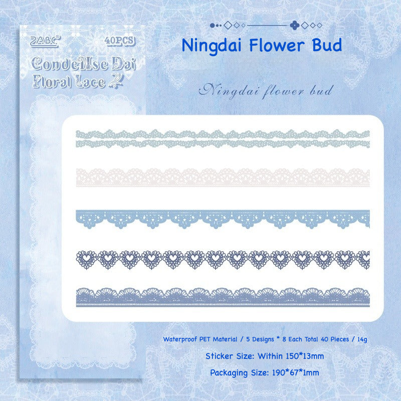 Delicate lace trim sticker strips in white, cream, purple and pink for journaling borders