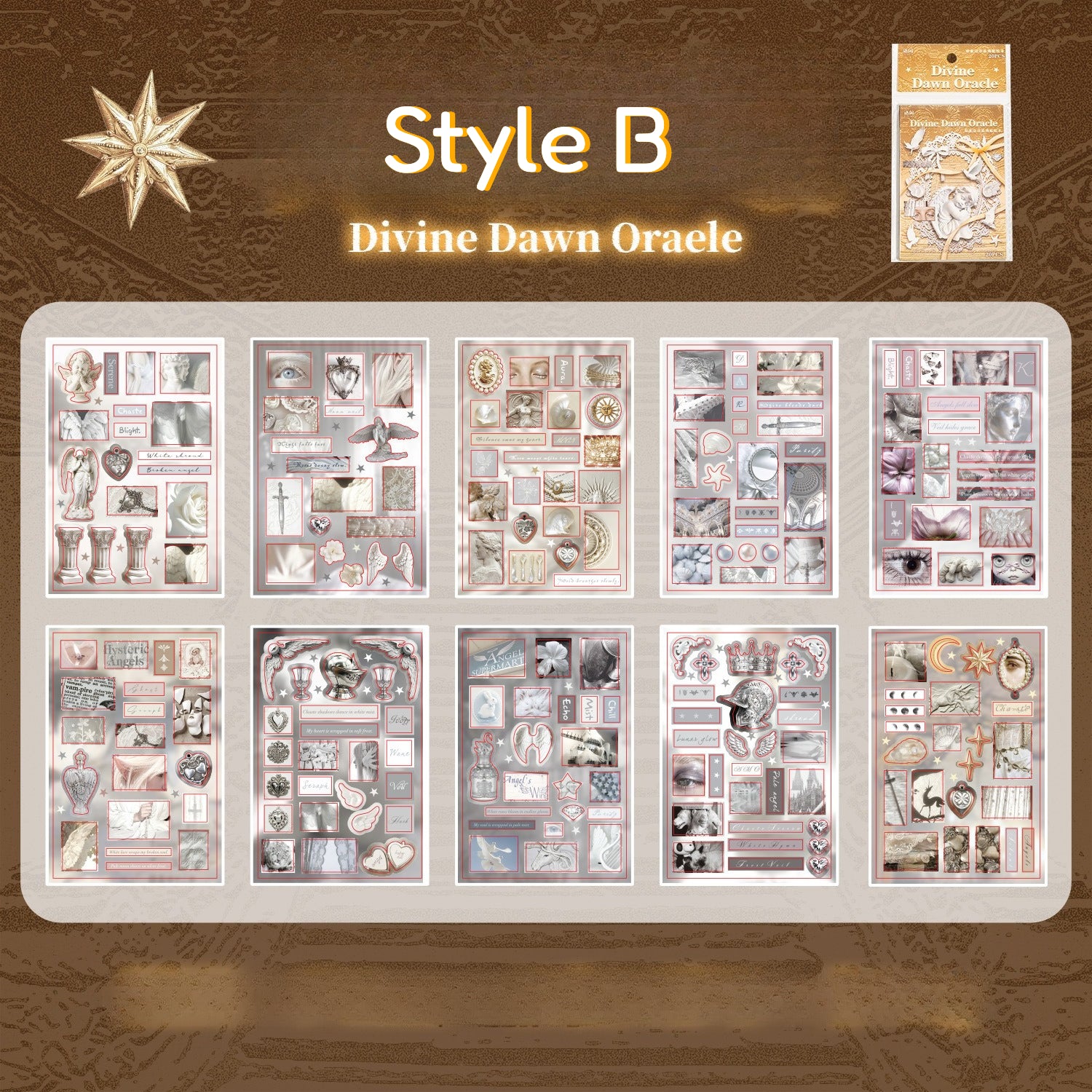 Occult Night gothic PET sticker book with crosses, angels, butterflies, ornate frames, and dark red accents - image 9