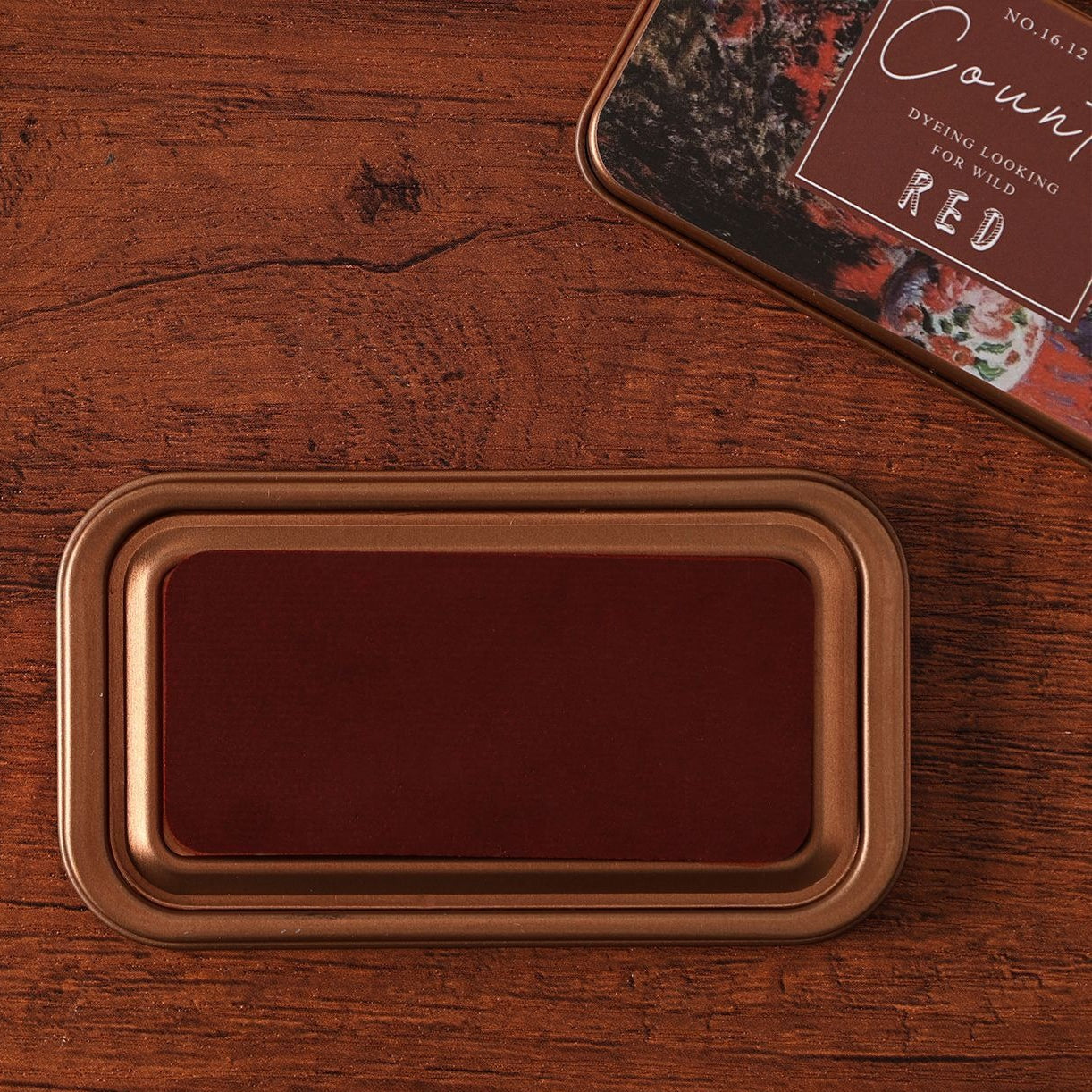 Nature palette cotton ink pad tins with metal cases, rich stamping colors, and vintage label artwork