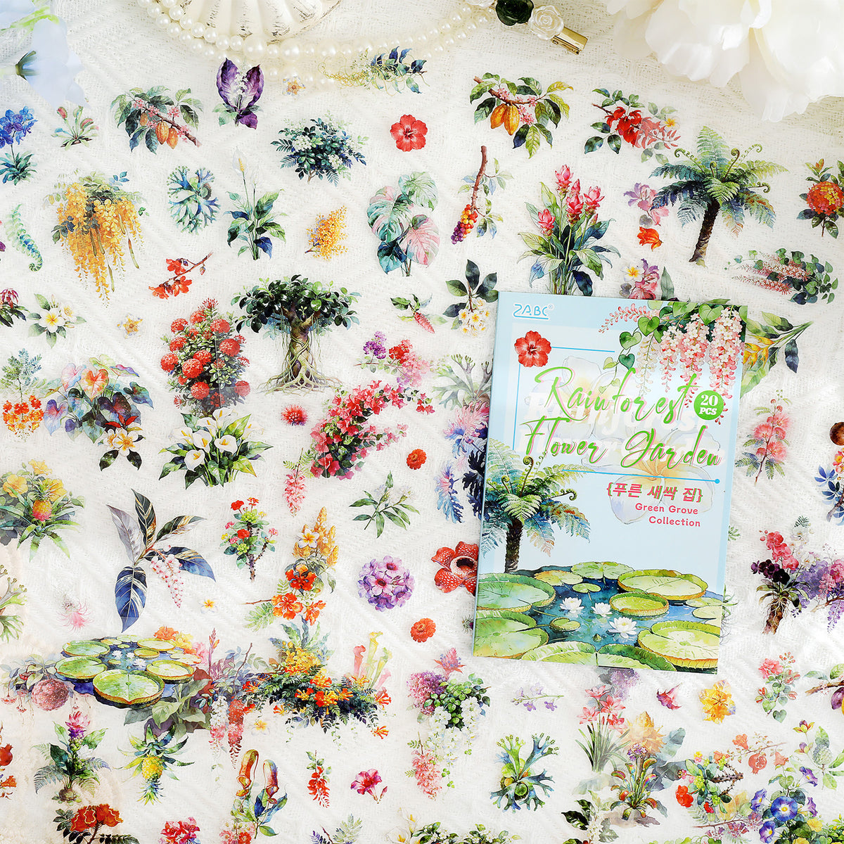 Sticker sheet of watercolor flowers and greenery