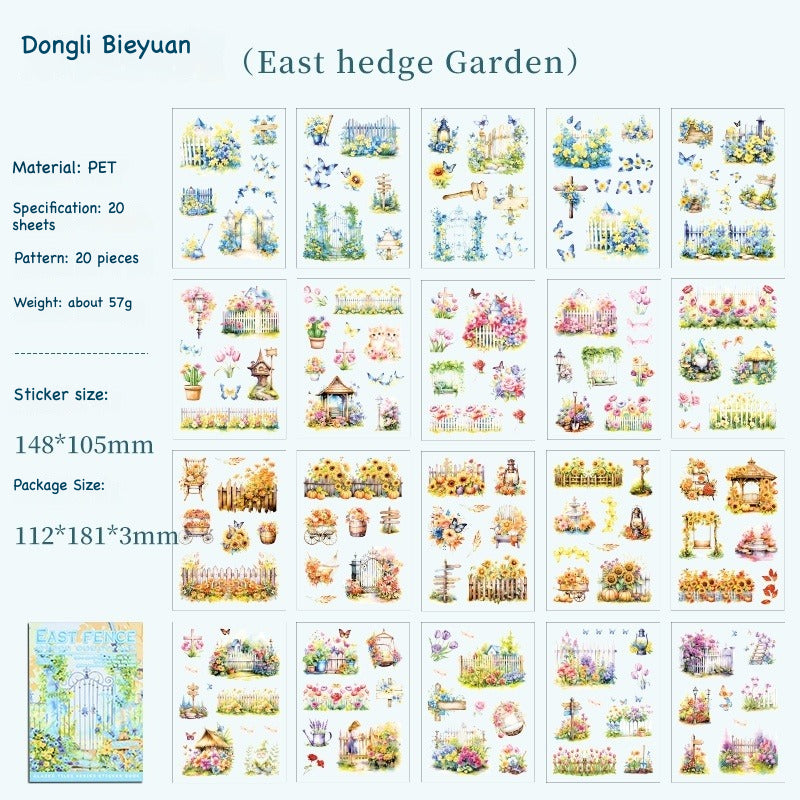 Glazed Tiles Series sticker book – watercolor garden and East Asian architecture scenes