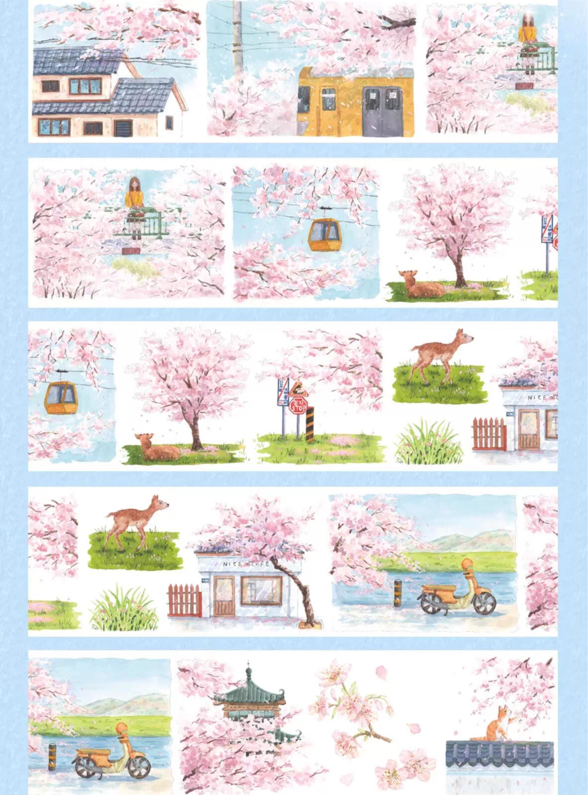 Sakura Town PET Tape Sakura Town Tape – Cherry Blossom Scenery Tape for Journaling, DIY & Scrapbooking