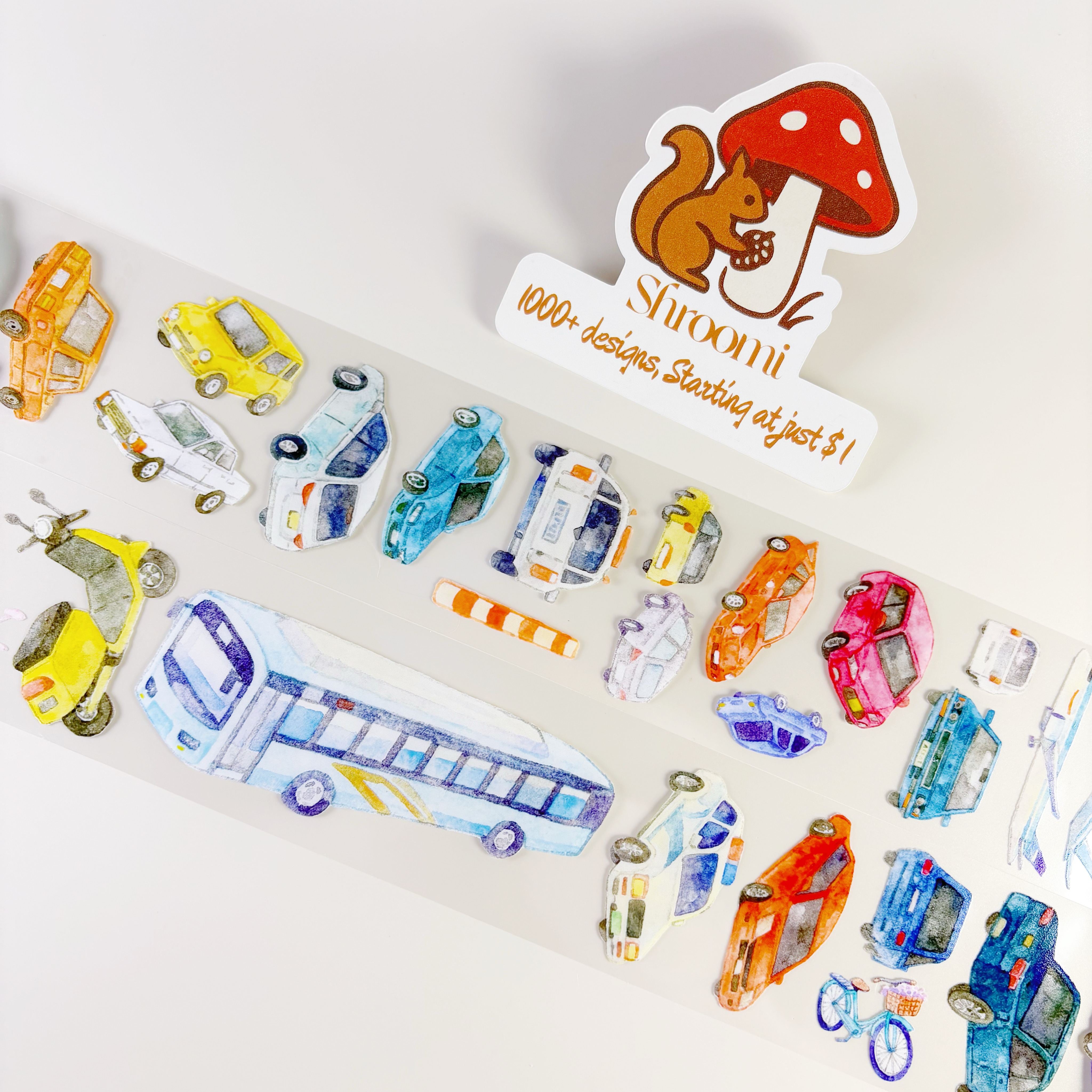 City Vehicles PET Tape City Vehicles PET Tape – Hand-drawn Car Design Tape