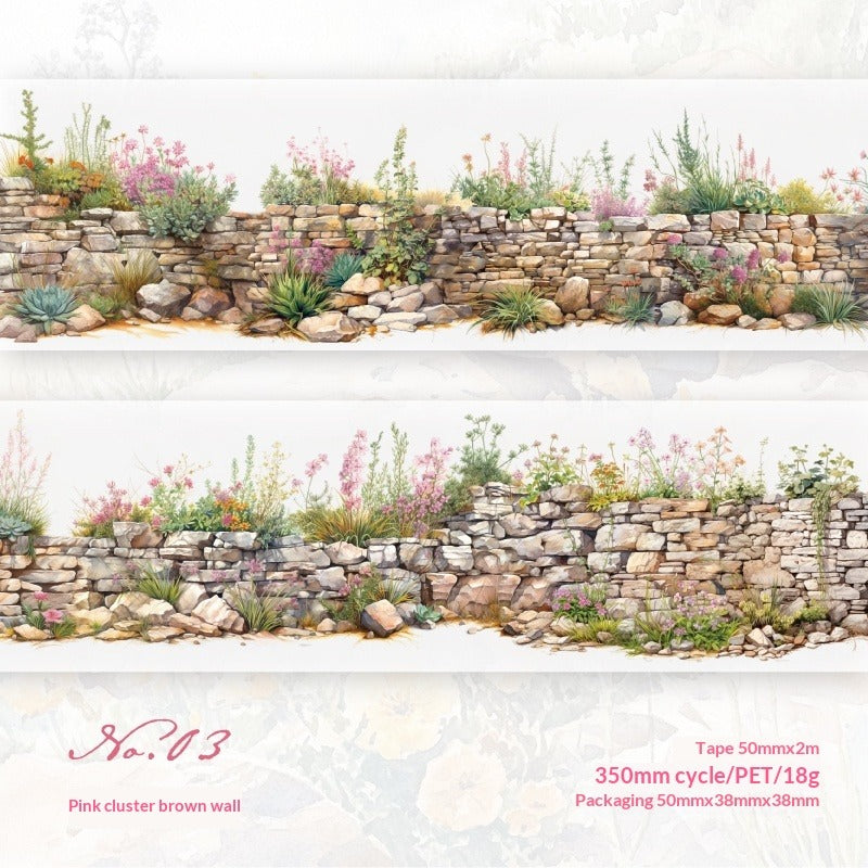 緑の草花のウォールマスキングテープ - ビンテージ風テクスチャ シーン作成 | PETジャーナル背景装飾ロール
