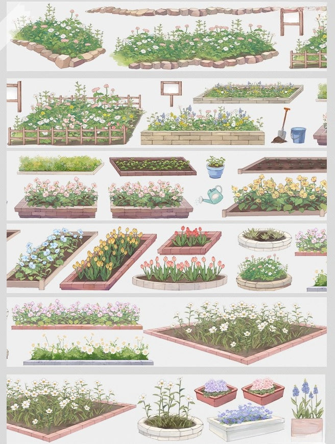Floral Garden Bed PET Tape Floral Garden Bed PET Tape (Small) – Watercolor Flower Border