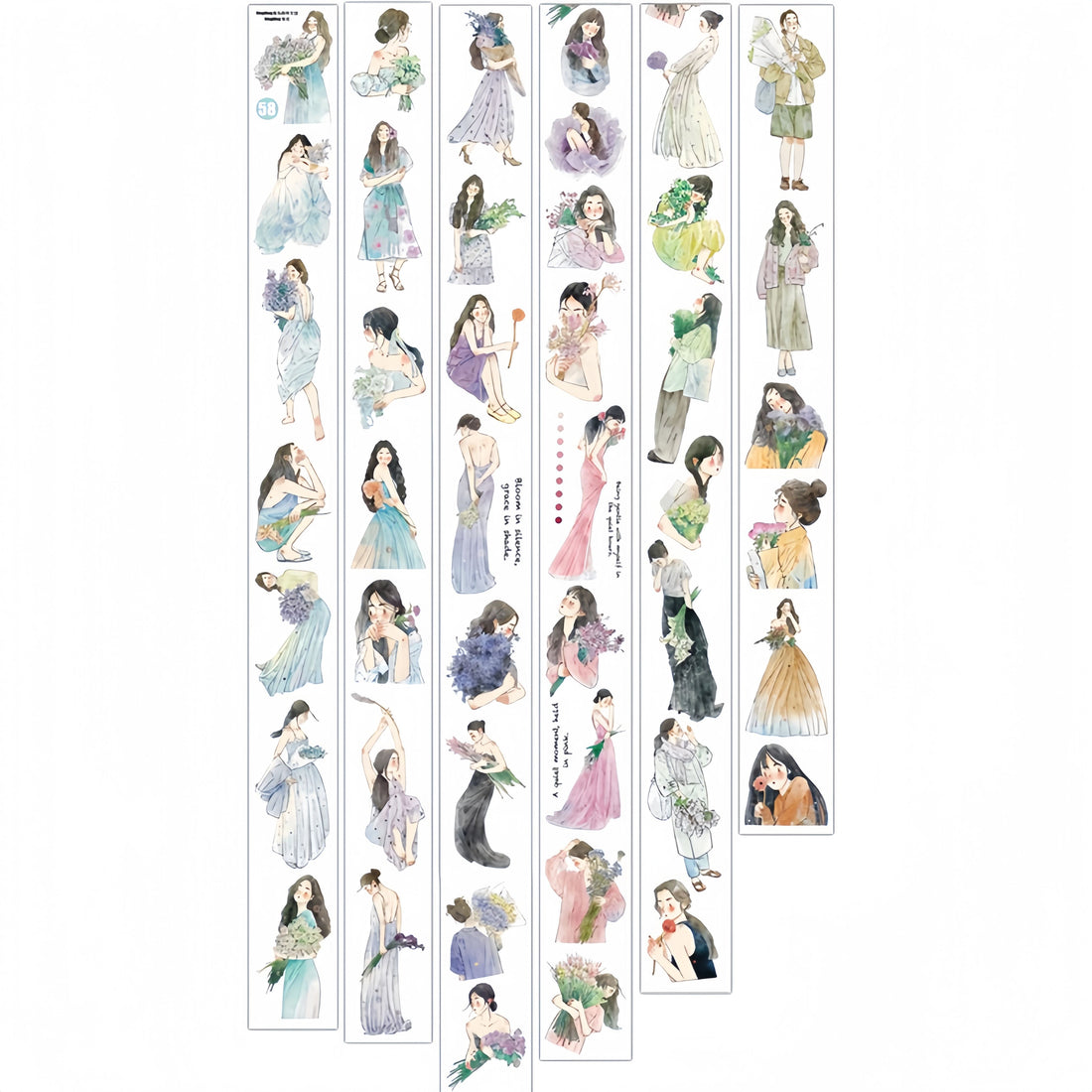 Floral Girls PET Tape with illustrated girls and flowers
