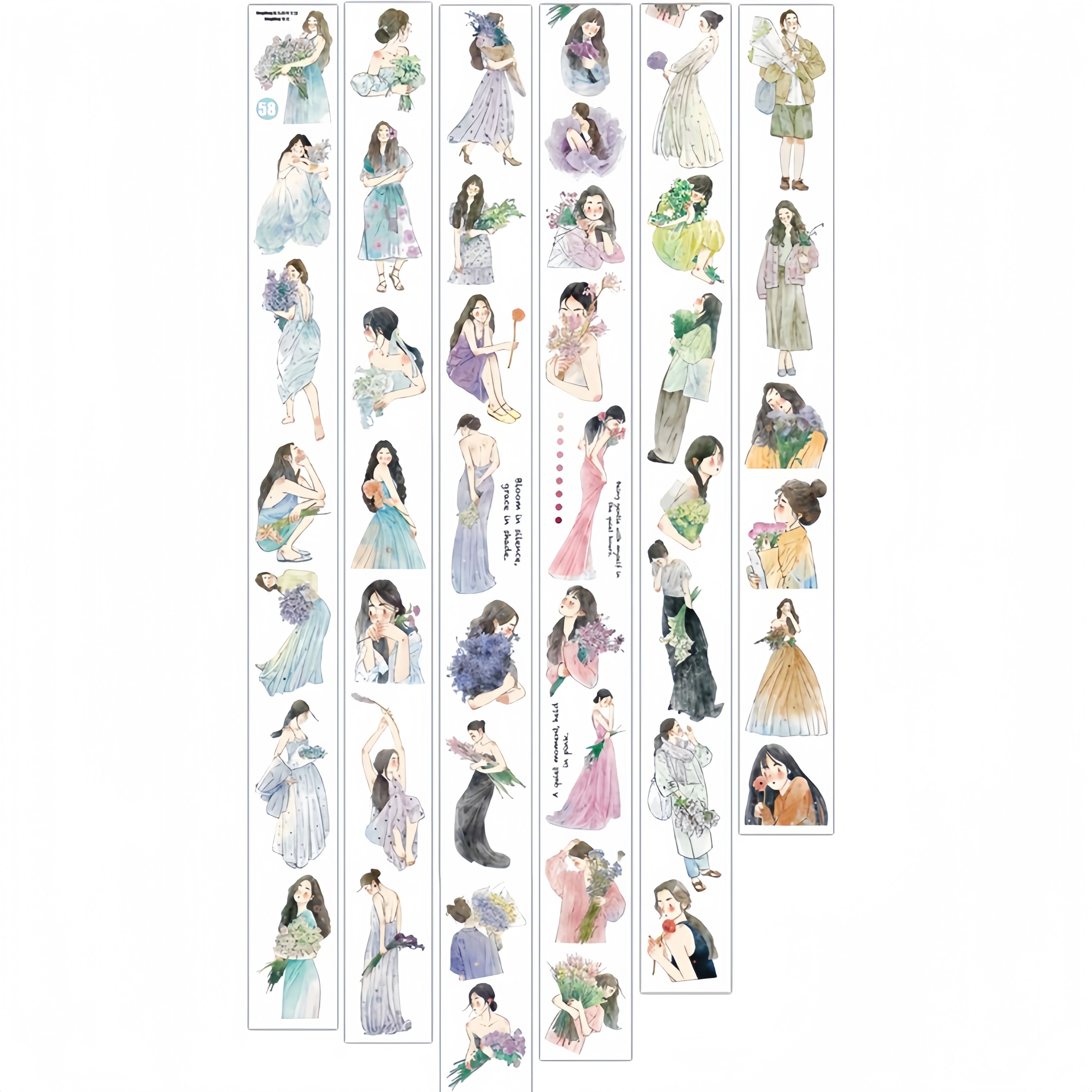 Floral Girls PET Tape with illustrated girls and flowers
